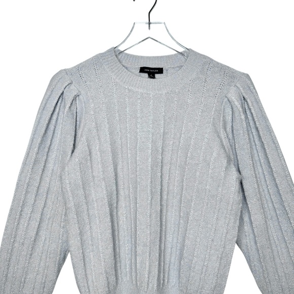 NWT Ann Taylor Soft Spun Cool Gray Balloon Sleeve Women’s Pointelle Sweater Sz M - Picture 3 of 13